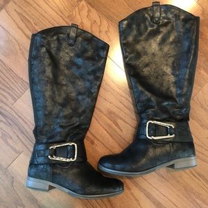 Black Wide Calf Knee High Boots